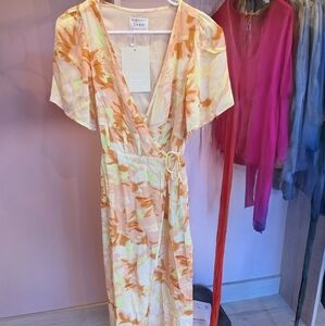 Sabo Floral Wrap Dress in Orange and Cream
